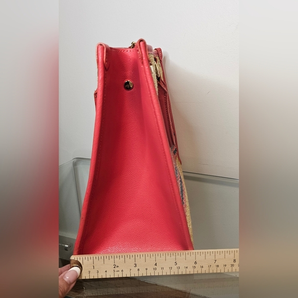 [Chiara-Ferretti] Italian Woven/ Coral Pink Soft Leather Satchel/Crossbody Bag - Picture 13 of 15